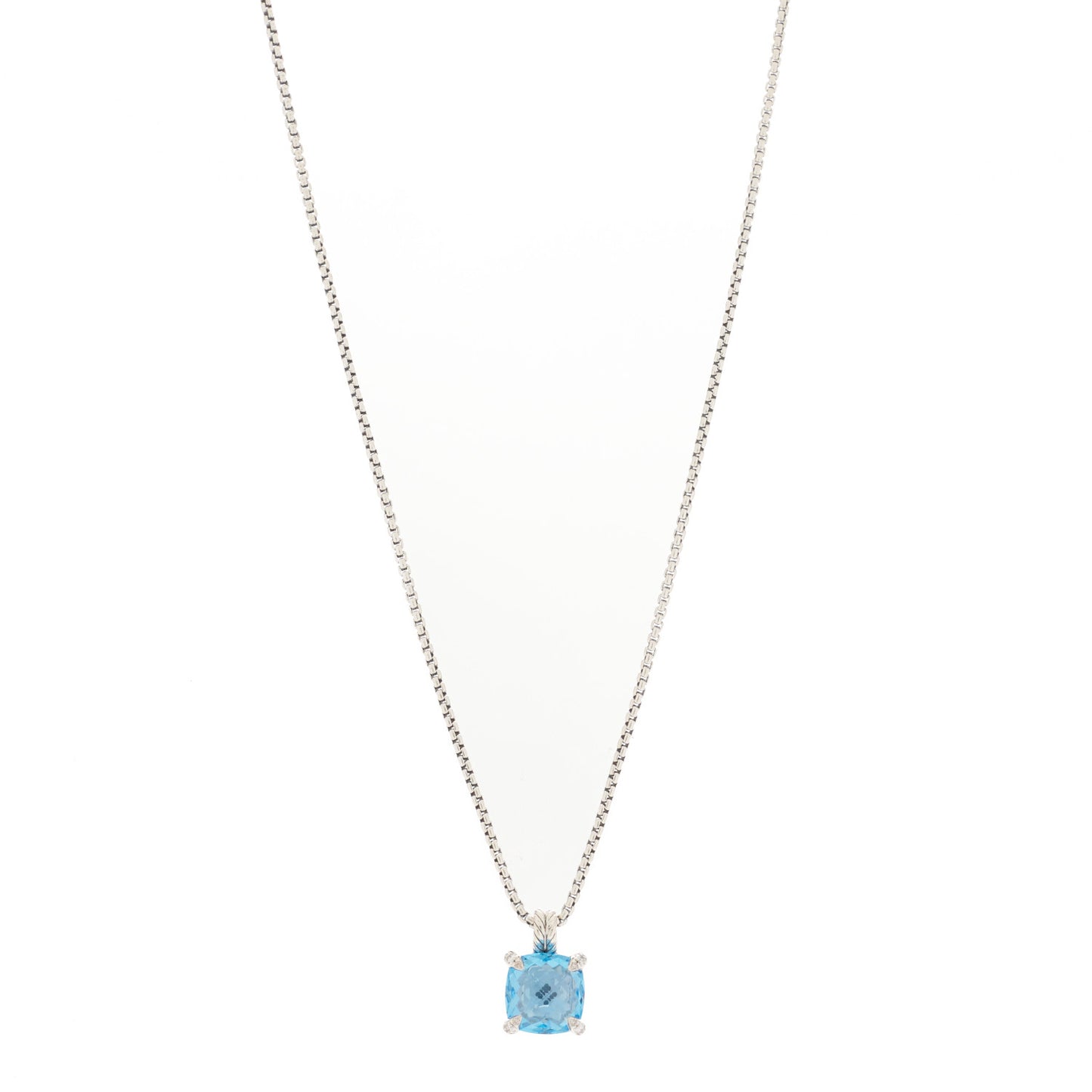 Sterling Silver Diamond Blue Topaz 11mm Chatelaine Pendant Necklace