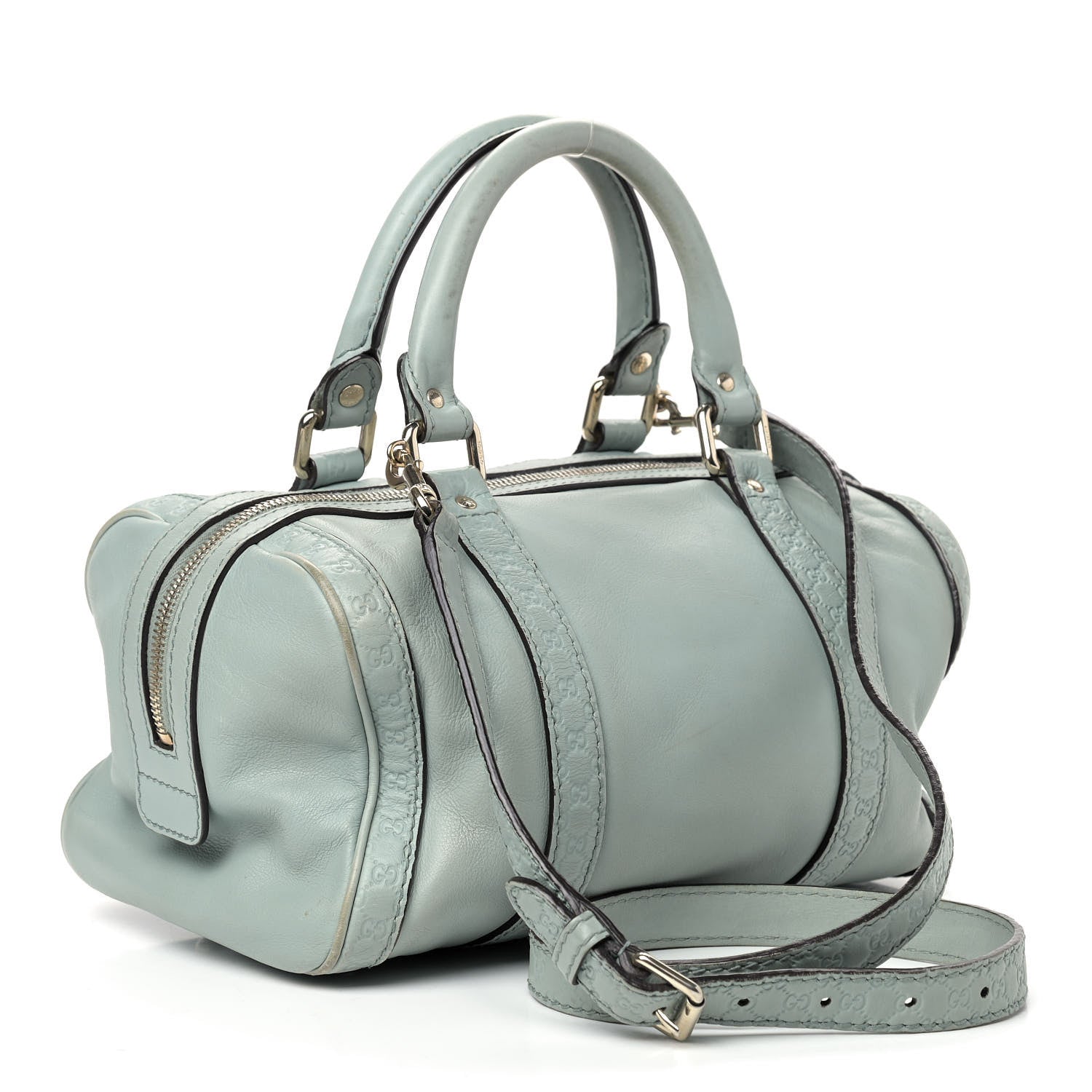 Gucci Calfskin Microguccissima Trim Small Boston Light Blue 3 of 14