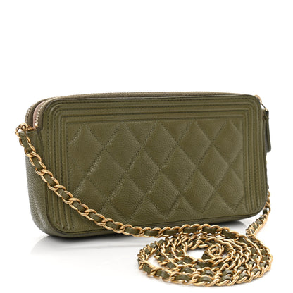 Chanel Caviar Quilted Small Boy Clutch With Chain Khaki 3 of 15