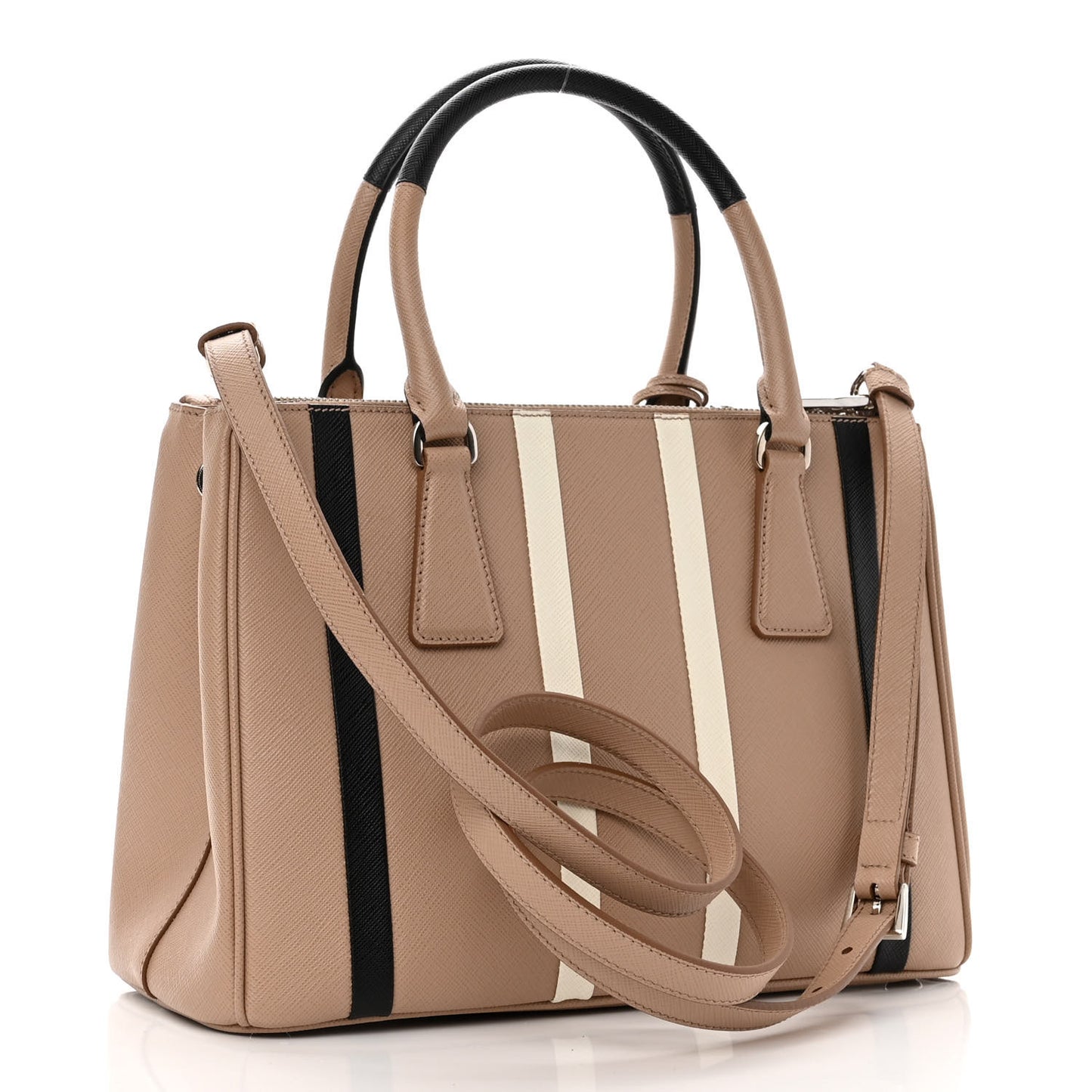 Saffiano Baiade Small Galleria Double Zip Tote Cammeo White