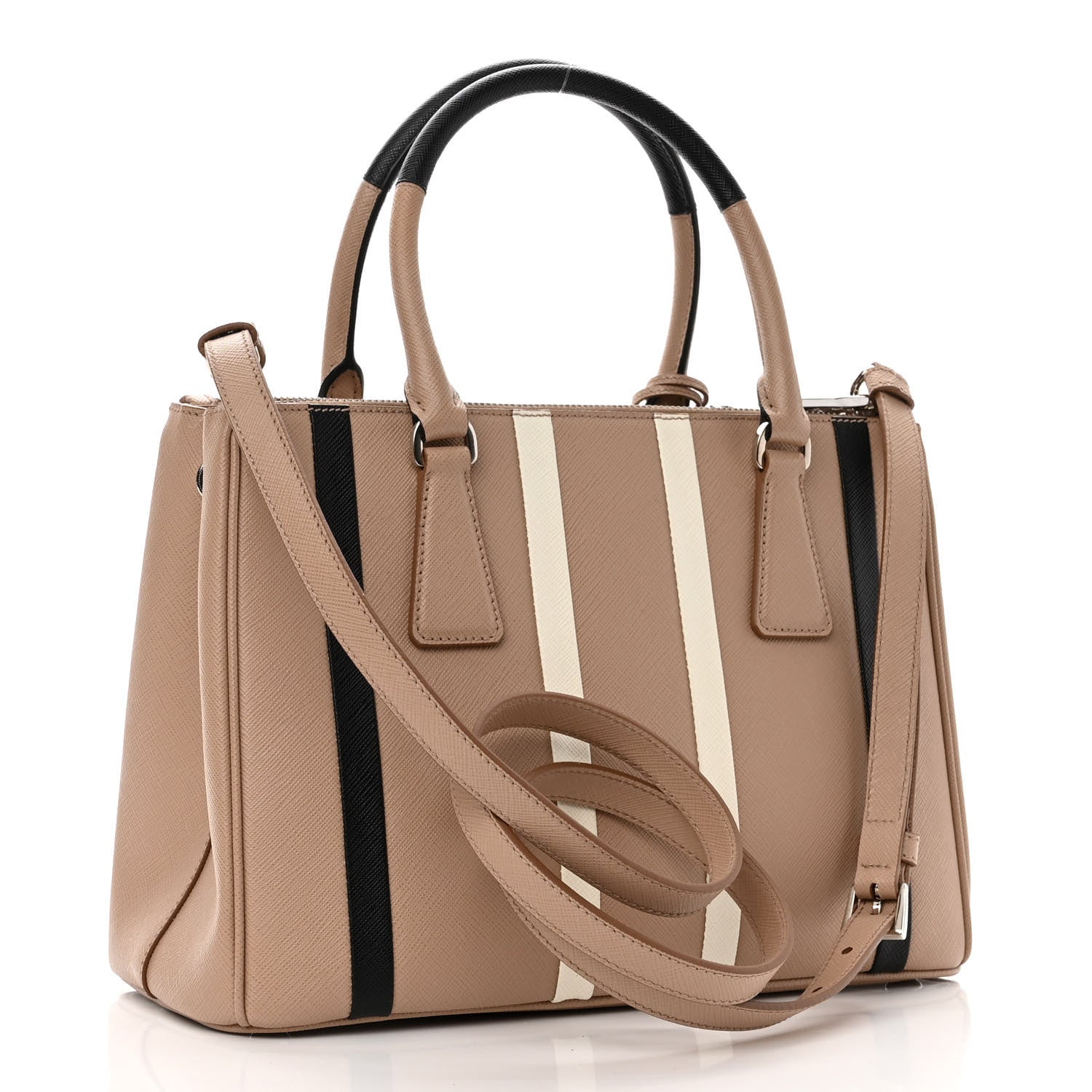 Prada Saffiano Baiade Small Galleria Double Zip Tote Cammeo White 3 of 10