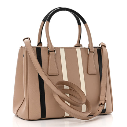 Prada Saffiano Baiade Small Galleria Double Zip Tote Cammeo White 3 of 10