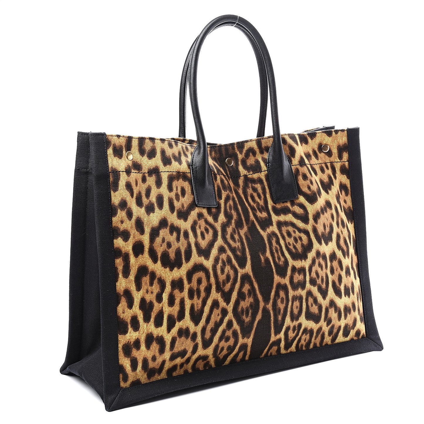 Canvas Calfskin Leopard Print Rive Gauche Noe Tote Natural Black