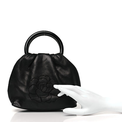 Chanel Lambskin Camelia Round Handle Mini Bag Black 3 of 13