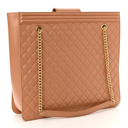 Chanel Calfskin Quilted Large Boy Tote Camel 3 of 10
