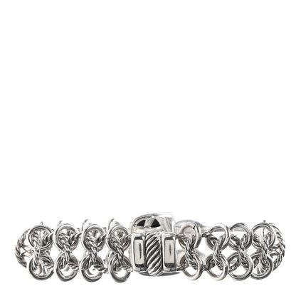 David Yurman Sterling Silver Diamond Black Onyx Albion Cable Chain Bracelet 3 of 4