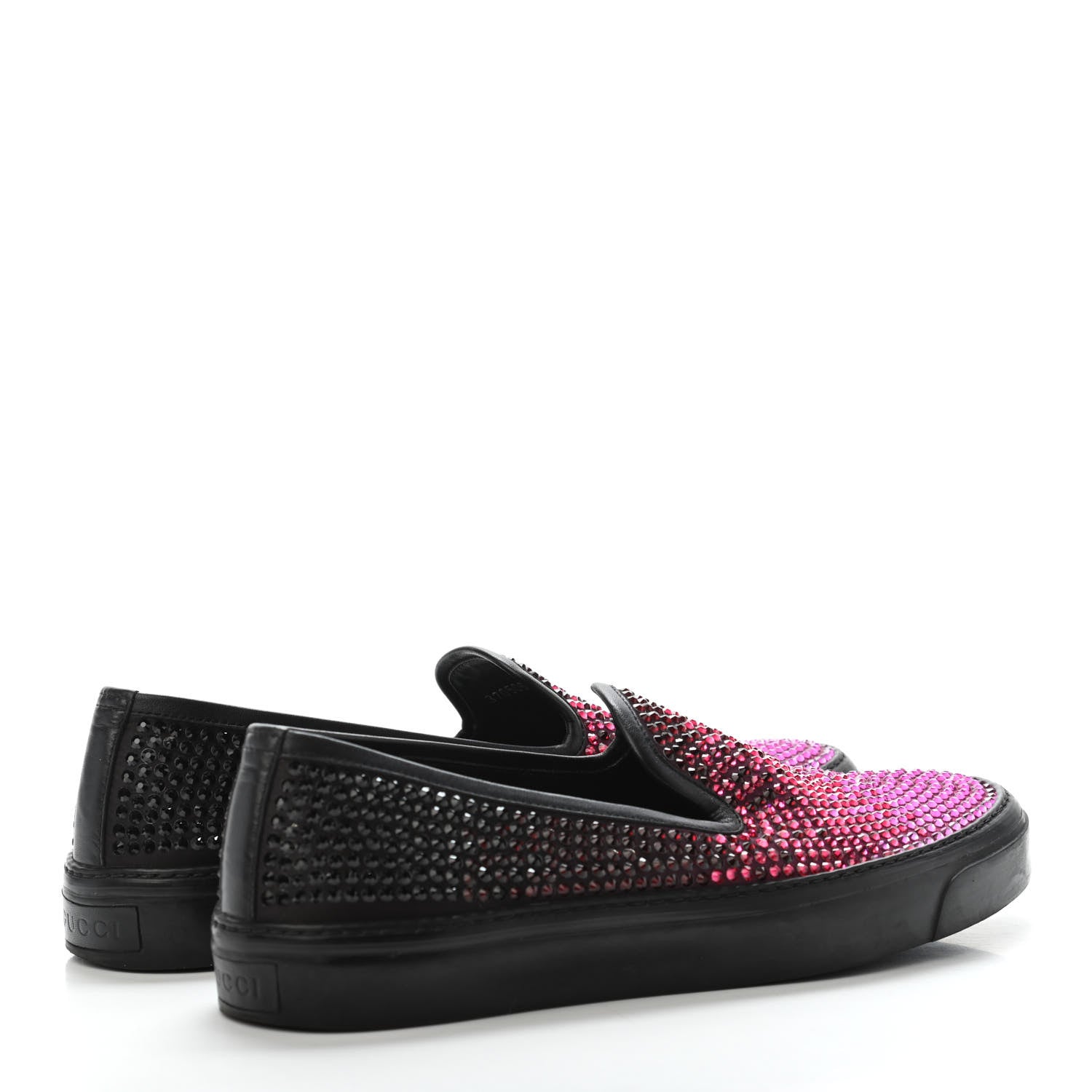 Gucci Crystal Satin Moorea Degrade Slip-On Sneakers 37.5 Fuchsia Black 3 of 4