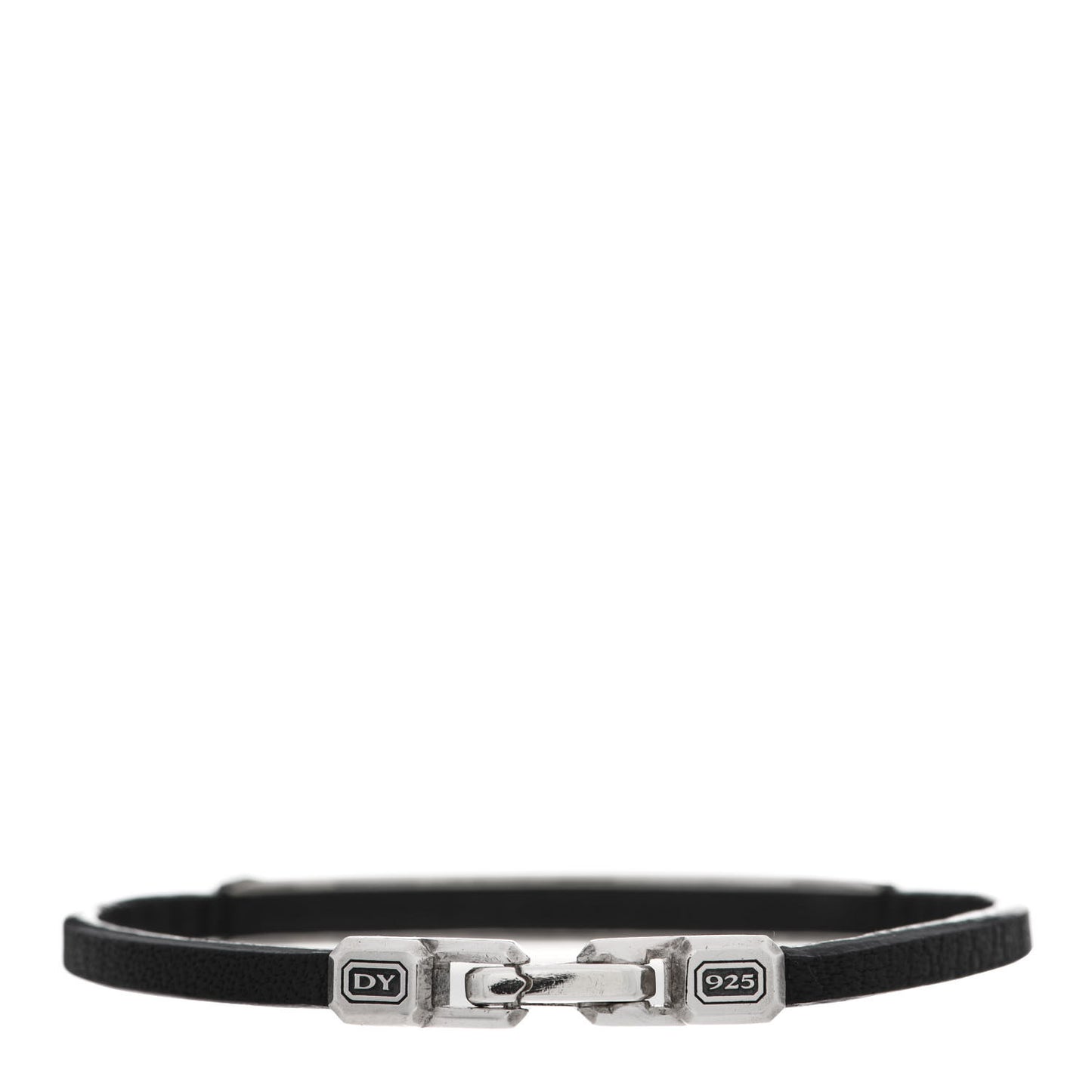 Sterling Silver Black Diamond Leather Mens Streamline ID Bracelet