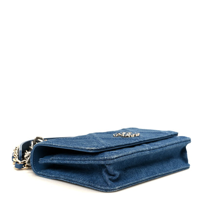 Chanel Denim Quilted Chanel 19 Wallet On Chain WOC Blue 4 of 12