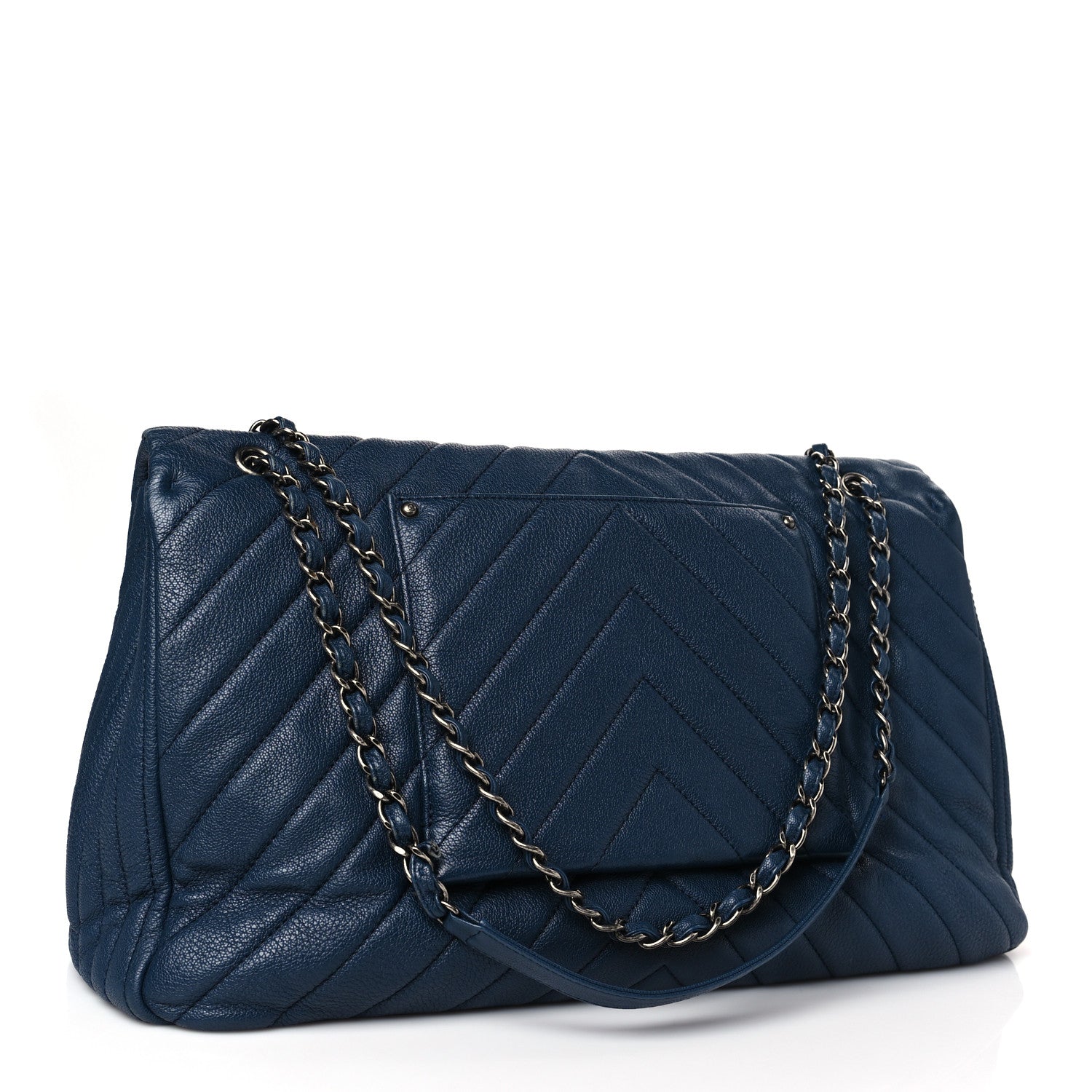 Chanel Calfskin Chevron Quilted XXL Travel Flap Bag Blue 3 of 9
