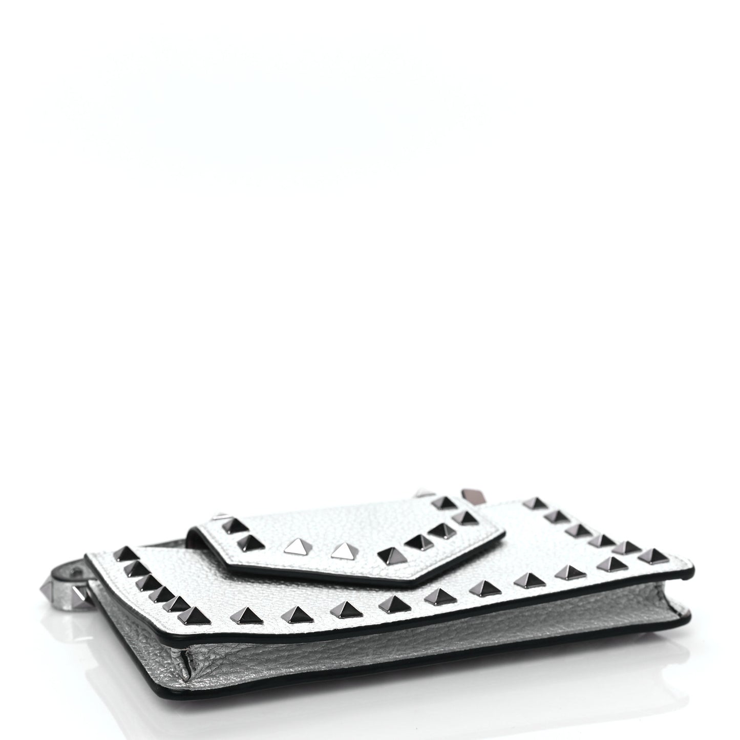 Metallic Pebbled Calfskin Rockstud Phone Case With Chain Silver