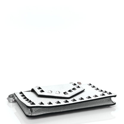 Valentino Garavani Metallic Pebbled Calfskin Rockstud Phone Case With Chain Silver 3 of 8