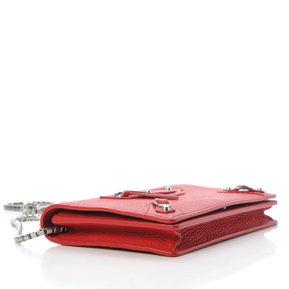 Balenciaga Vibrato Calfskin Classic Silver Hardware Wallet on Chain Rouge Cerise 4 of 9