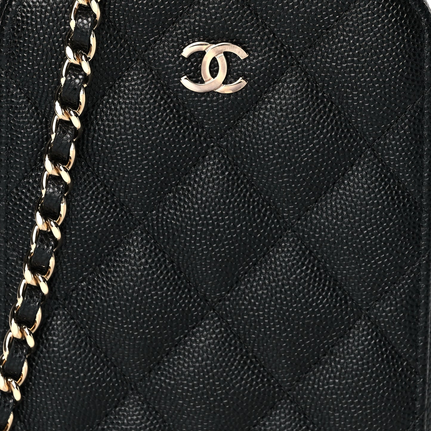 Caviar Quilted Phone Holder Wallet On Chain WOC Black