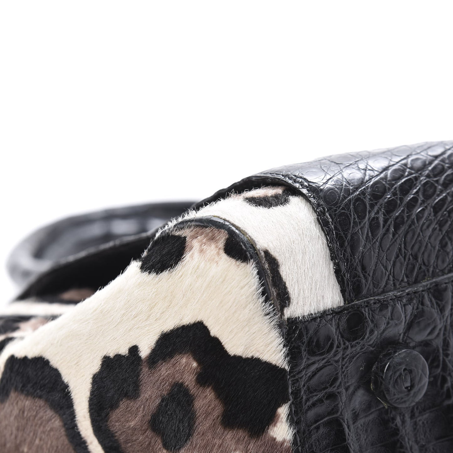 Crocodile Calf Hair Leopard Print Satchel Black
