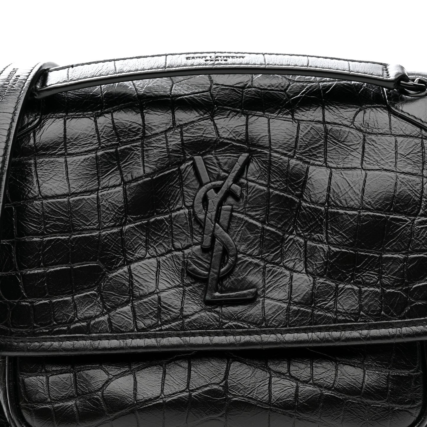 Calfskin Crocodile Embossed Matelasse Monogram Baby Niki Chain Satchel Black