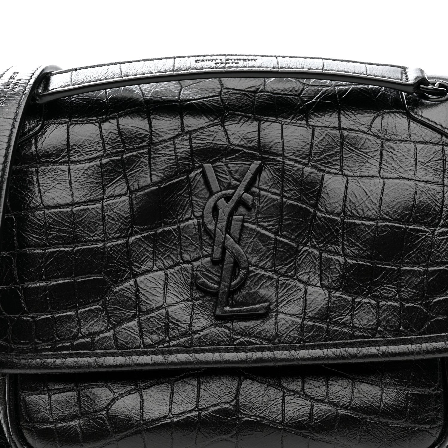 Saint Laurent Calfskin Crocodile Embossed Matelasse Monogram Baby Niki Chain Satchel Black 18 of 25