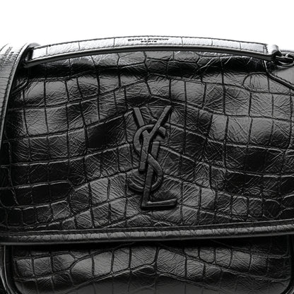Saint Laurent Calfskin Crocodile Embossed Matelasse Monogram Baby Niki Chain Satchel Black 18 of 25