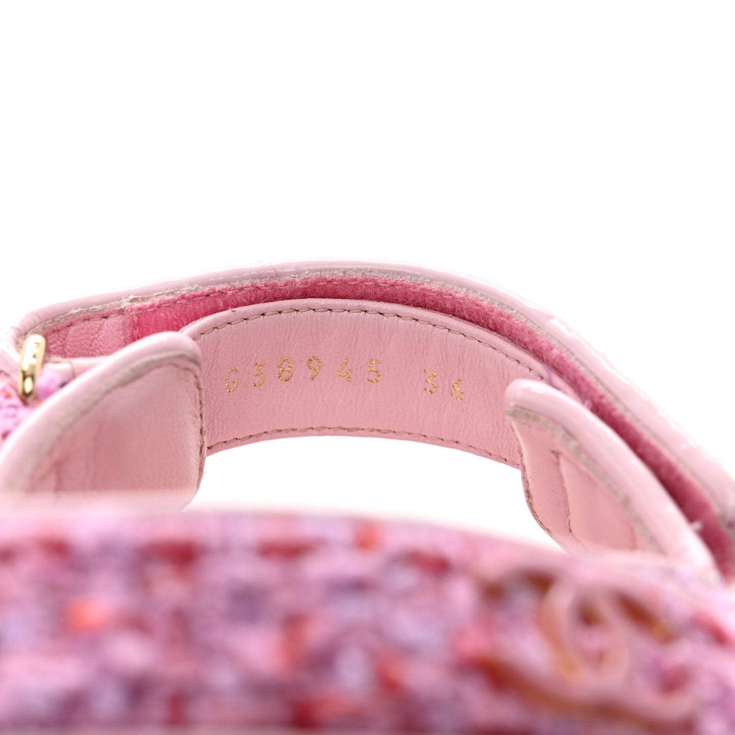 Tweed Patent Calfskin Velcro Dad Sandals 36 Light Purple Pink Red