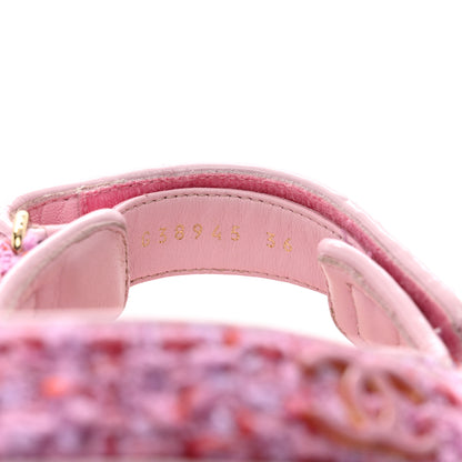 Chanel Tweed Patent Calfskin Velcro Dad Sandals 36 Light Purple Pink Red 5 of 9