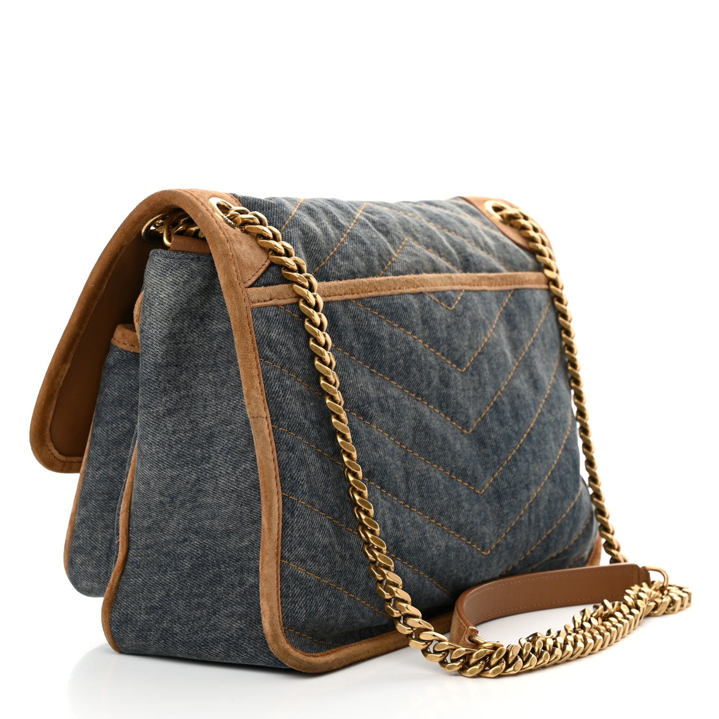 Denim Suede Monogram Medium Niki Chain Satchel Blue Cinnamon