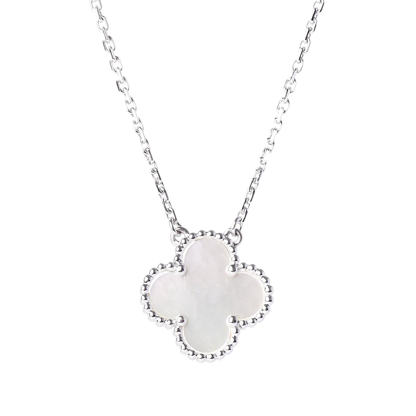 18K White Gold Mother of Pearl Vintage Alhambra Pendant Necklace