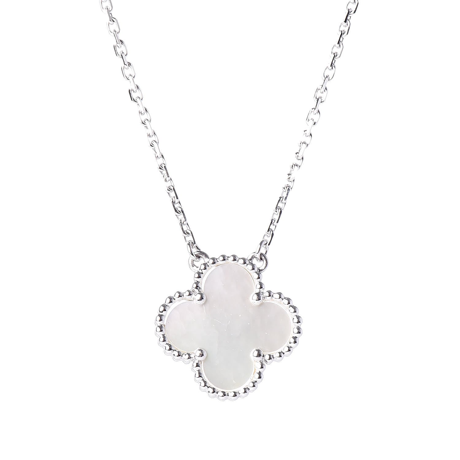 Van Cleef & Arpels 18K White Gold Mother of Pearl Vintage Alhambra Pendant Necklace 4 of 7