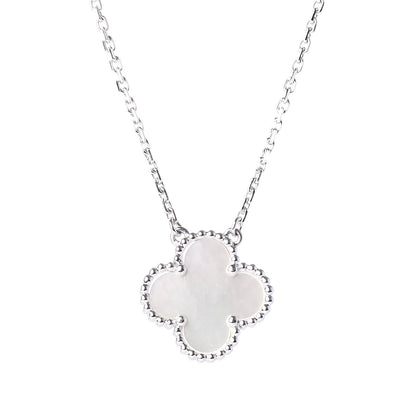 Van Cleef & Arpels 18K White Gold Mother of Pearl Vintage Alhambra Pendant Necklace 4 of 7