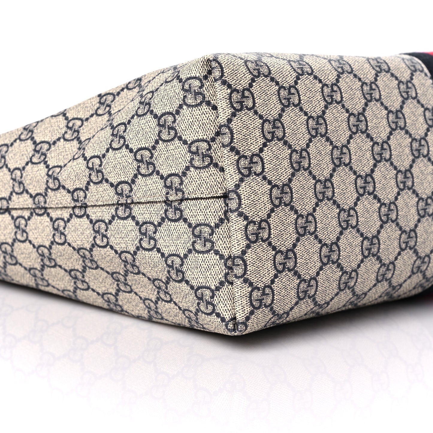 GG Supreme Monogram Textured Calfskin Web Medium Ophidia Shopping Tote Beige Blue