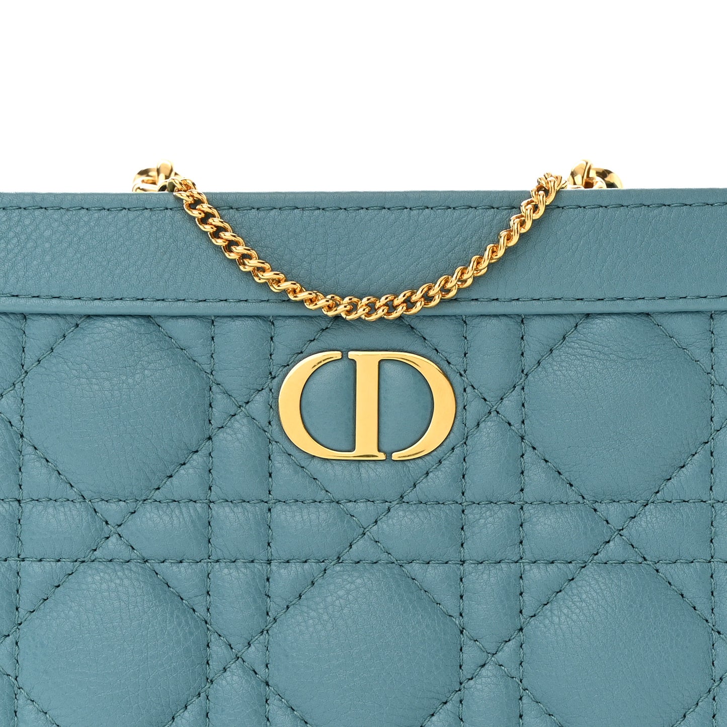 Calfskin Cannage Caro Zipped Pouch With Chain Cloud Blue