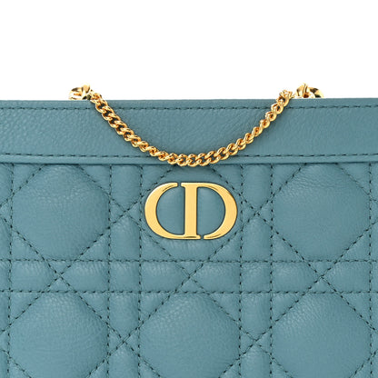 Christian Dior Calfskin Cannage Caro Zipped Pouch With Chain Cloud Blue 11 of 14