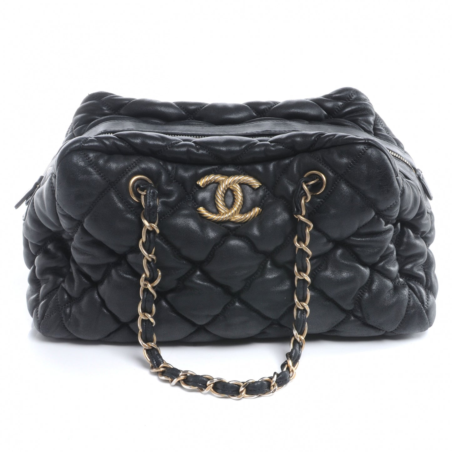 Lambskin Large Bubble Quilt Bowler Black