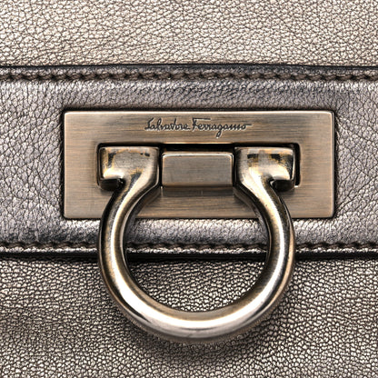 Salvatore Ferragamo Metallic Grained Calfskin Sofia Satchel Silver 31 of 39