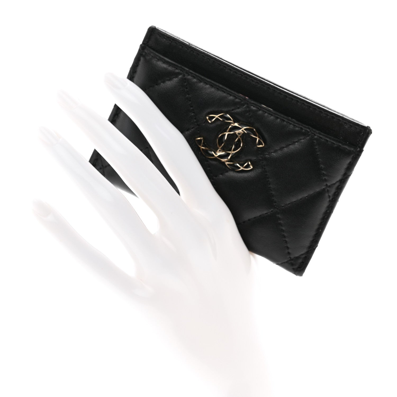 Chanel Lambskin Enamel Quilted Zippered Card Holder Black 2 of 9