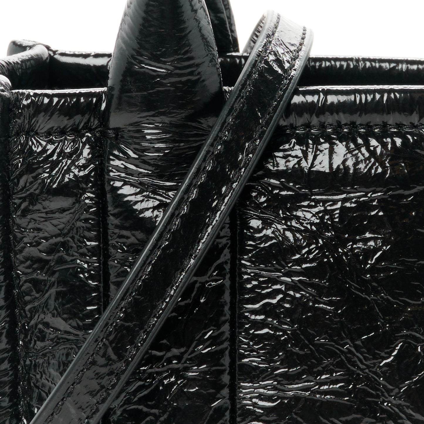 Shiny Crinkled Calfskin Mini The Tote Bag Black