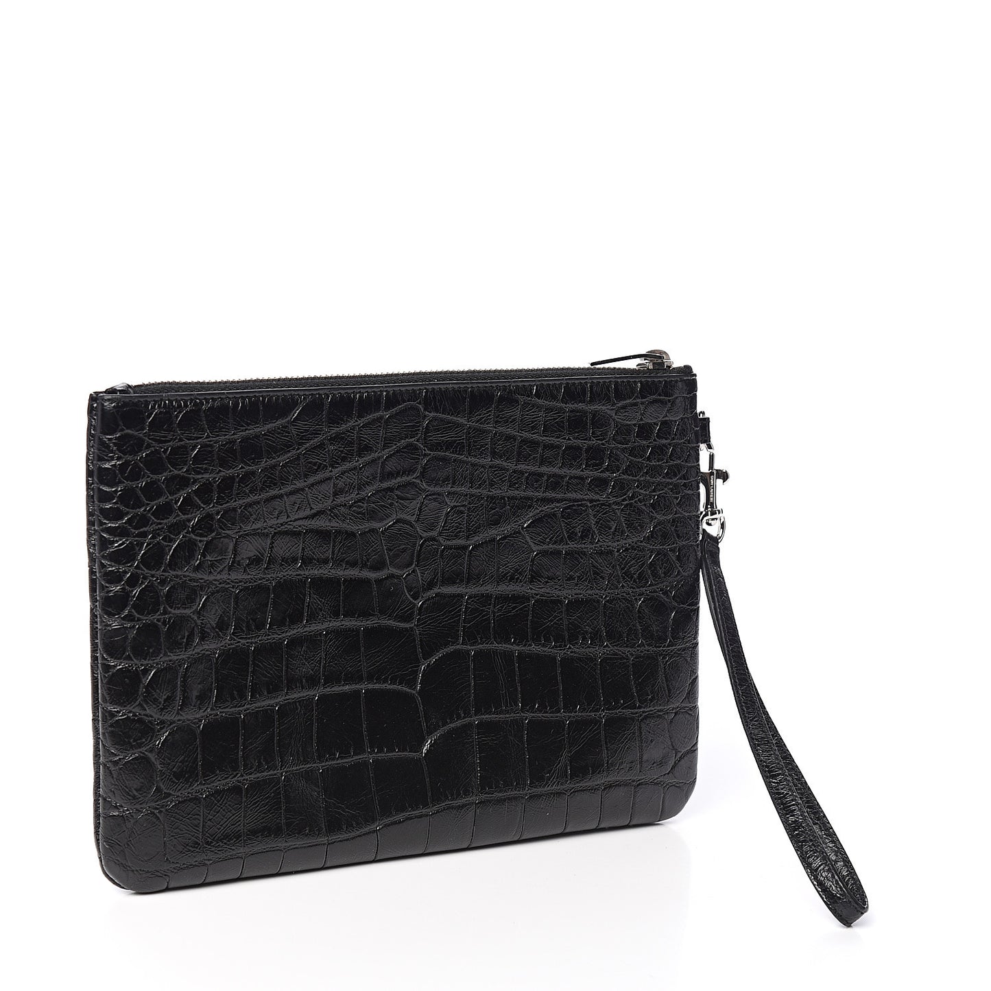 Calfskin Crocodile Embossed Monogram Zip Pouch Black