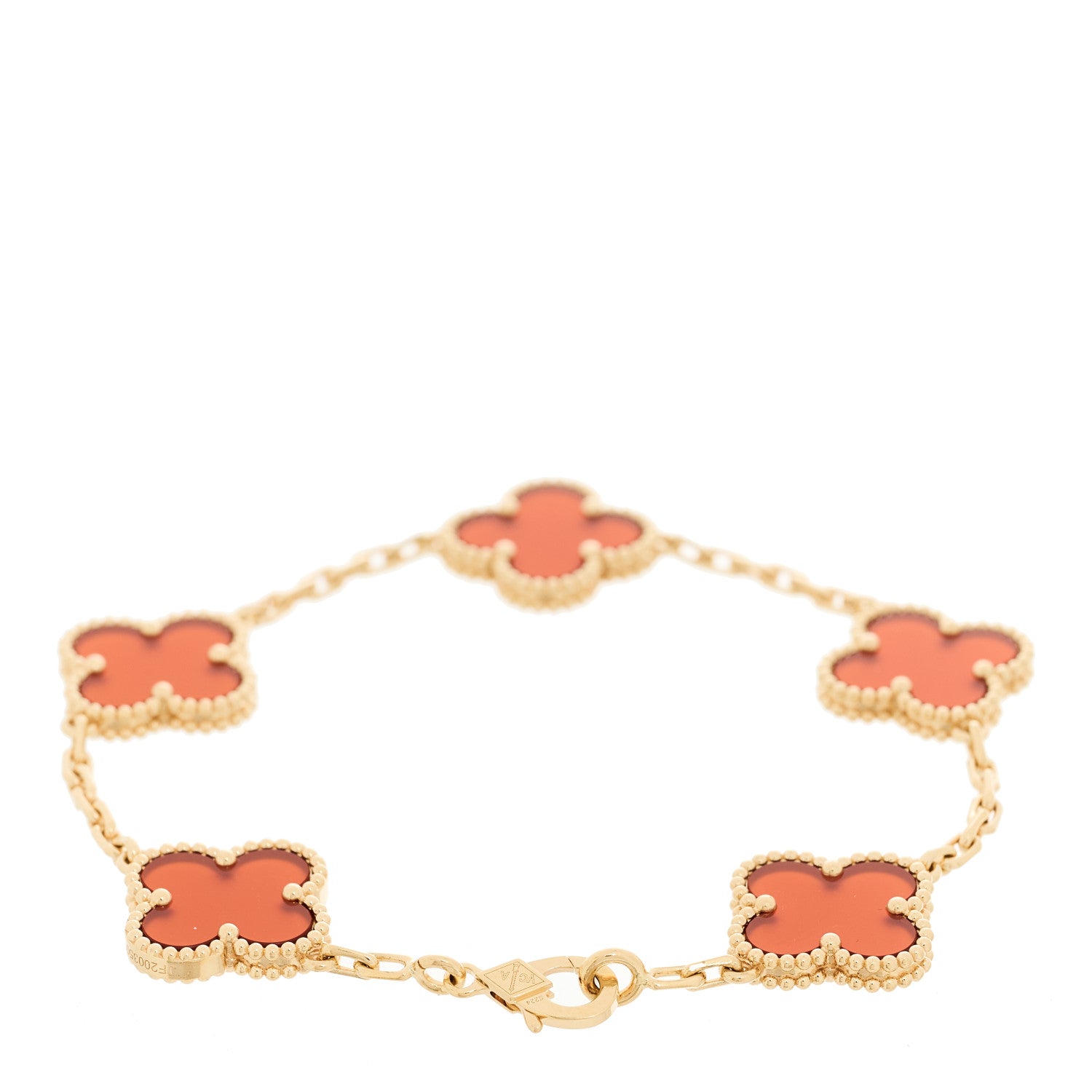 Van Cleef & Arpels 18K Yellow Gold Carnelian 5 Motifs Vintage Alhambra Bracelet 2 of 4