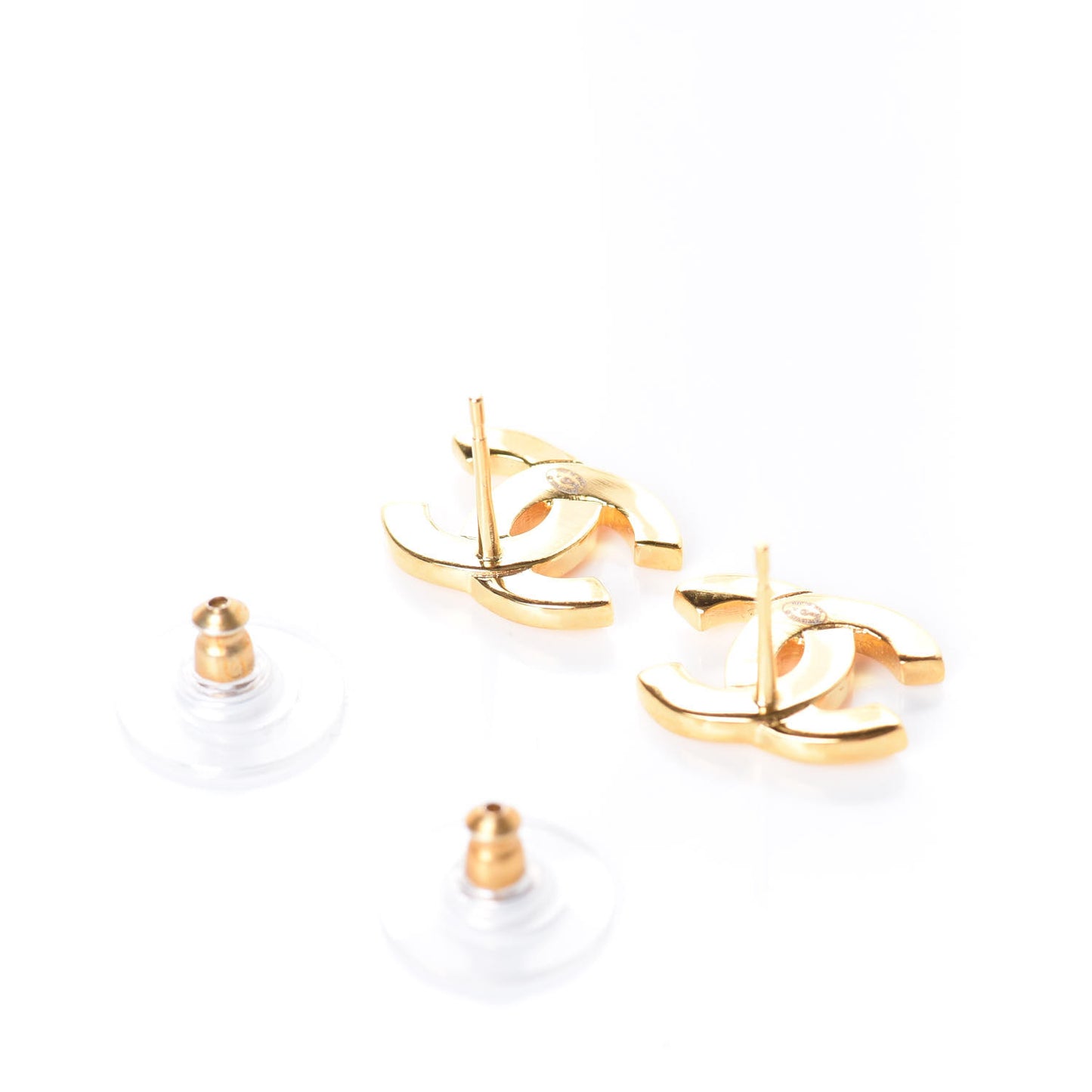 Metal CC Paris Button Stud Earrings Gold
