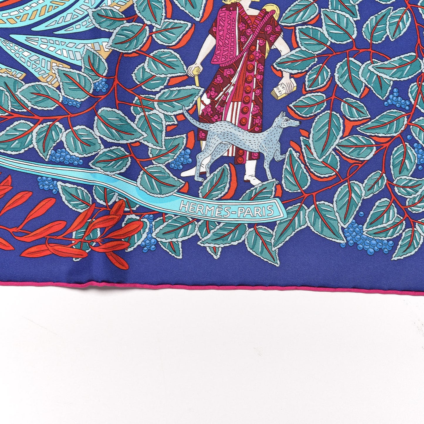Silk La Promenade de Platon Scarf 90 Indigo Rouge Turquoise