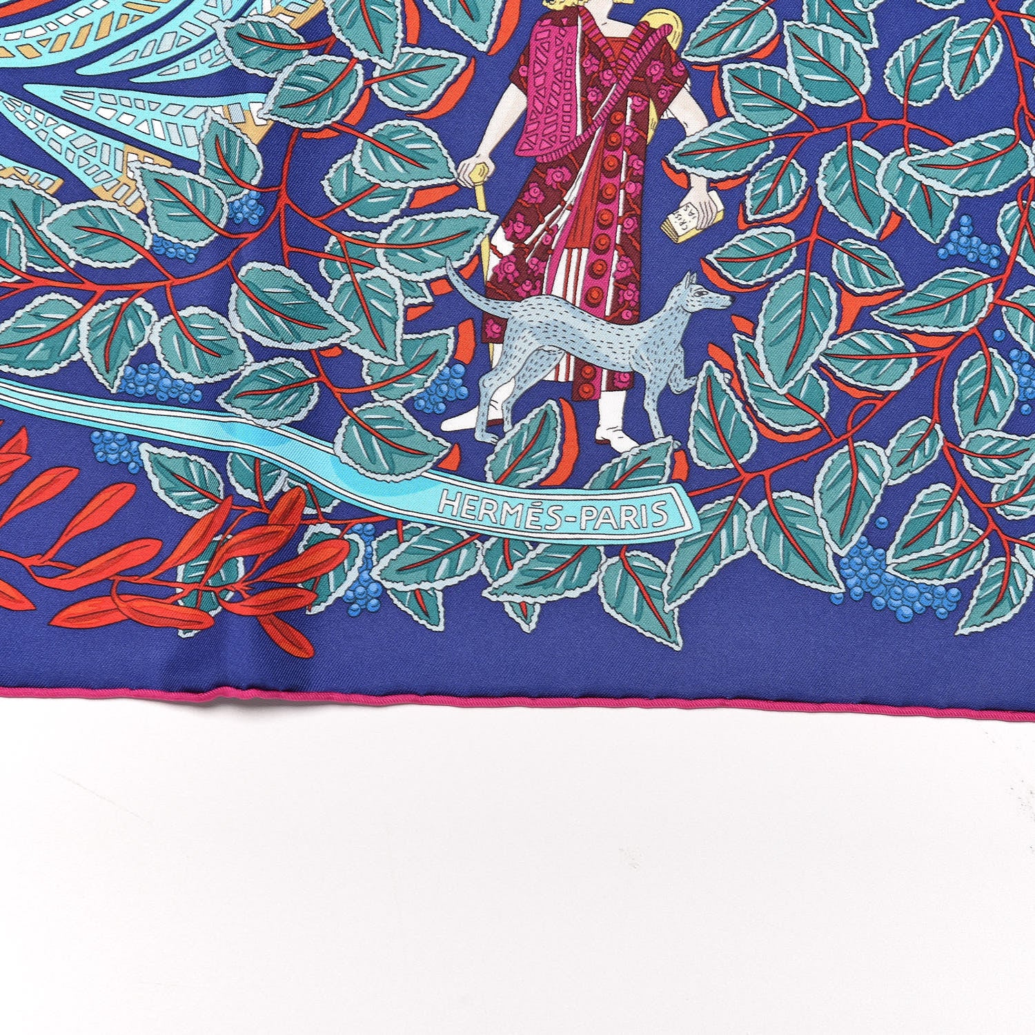 Hermes Silk La Promenade de Platon Scarf 90 Indigo Rouge Turquoise 3 of 5