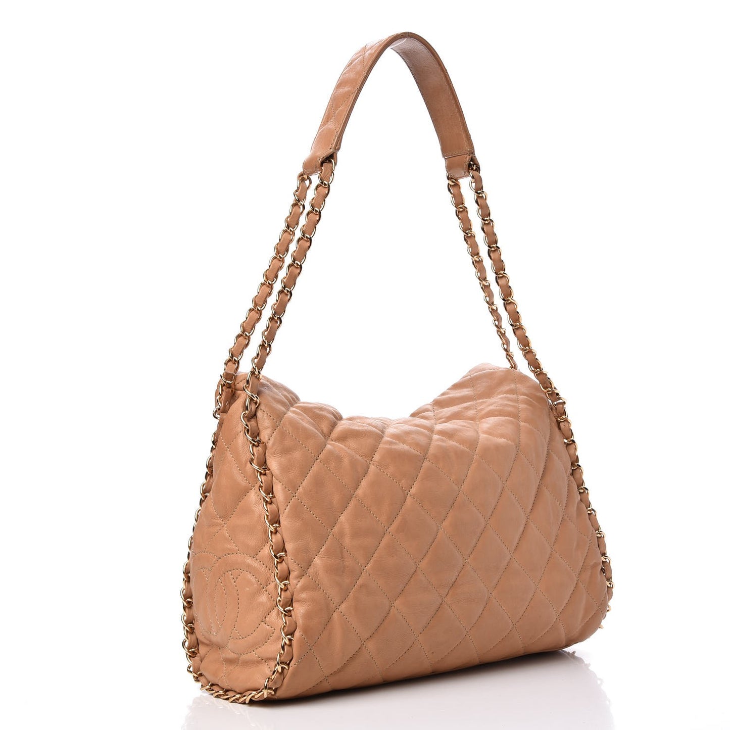 Calfskin Quilted Medium Chain Me Hobo Beige