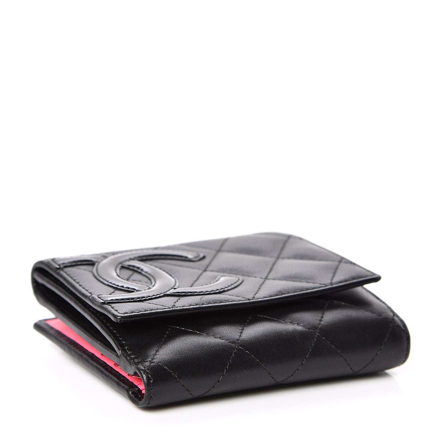 Calfskin Quilted Cambon Business Card Holder Black