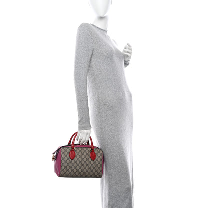 Gucci GG Supreme Monogram Moon Calfskin Small Boston Beige Ebony Hibiscus Red New Rosette 2 of 20