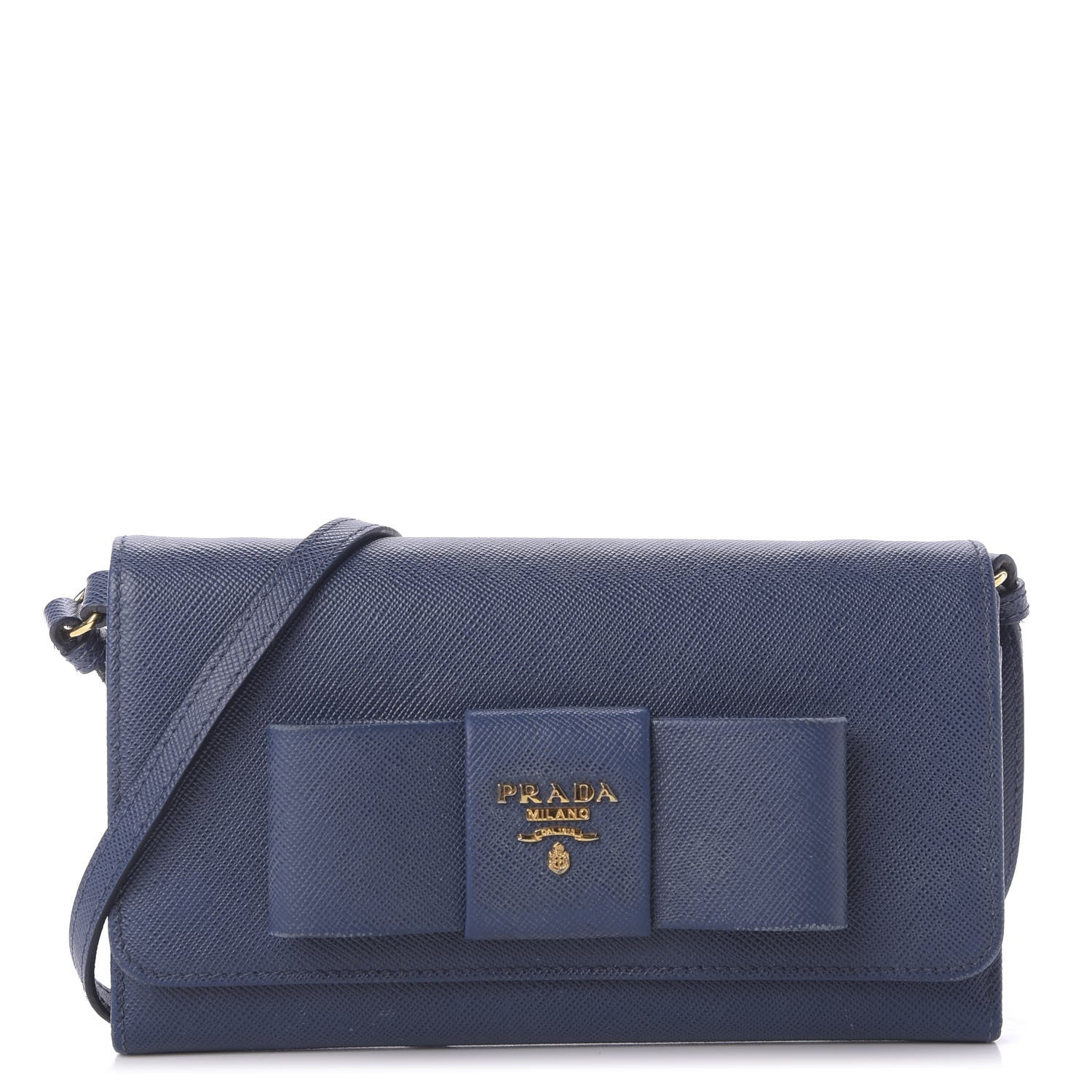 Prada Saffiano Fiocco Bow Flap Wallet Bleuette 1 of 9