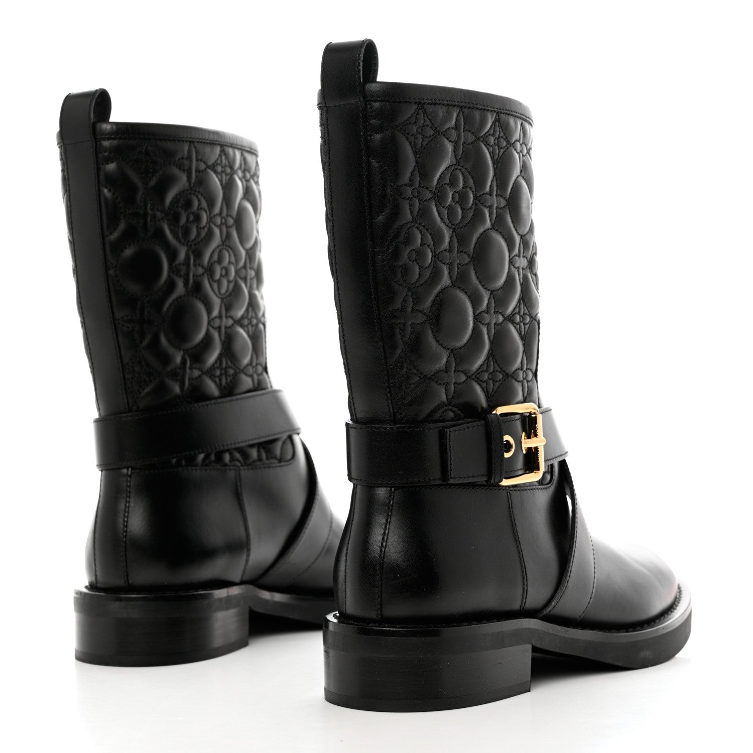 Louis Vuitton Calfskin Embossed Monogram Rebellion Half Boots 37.5 Black 4 of 13
