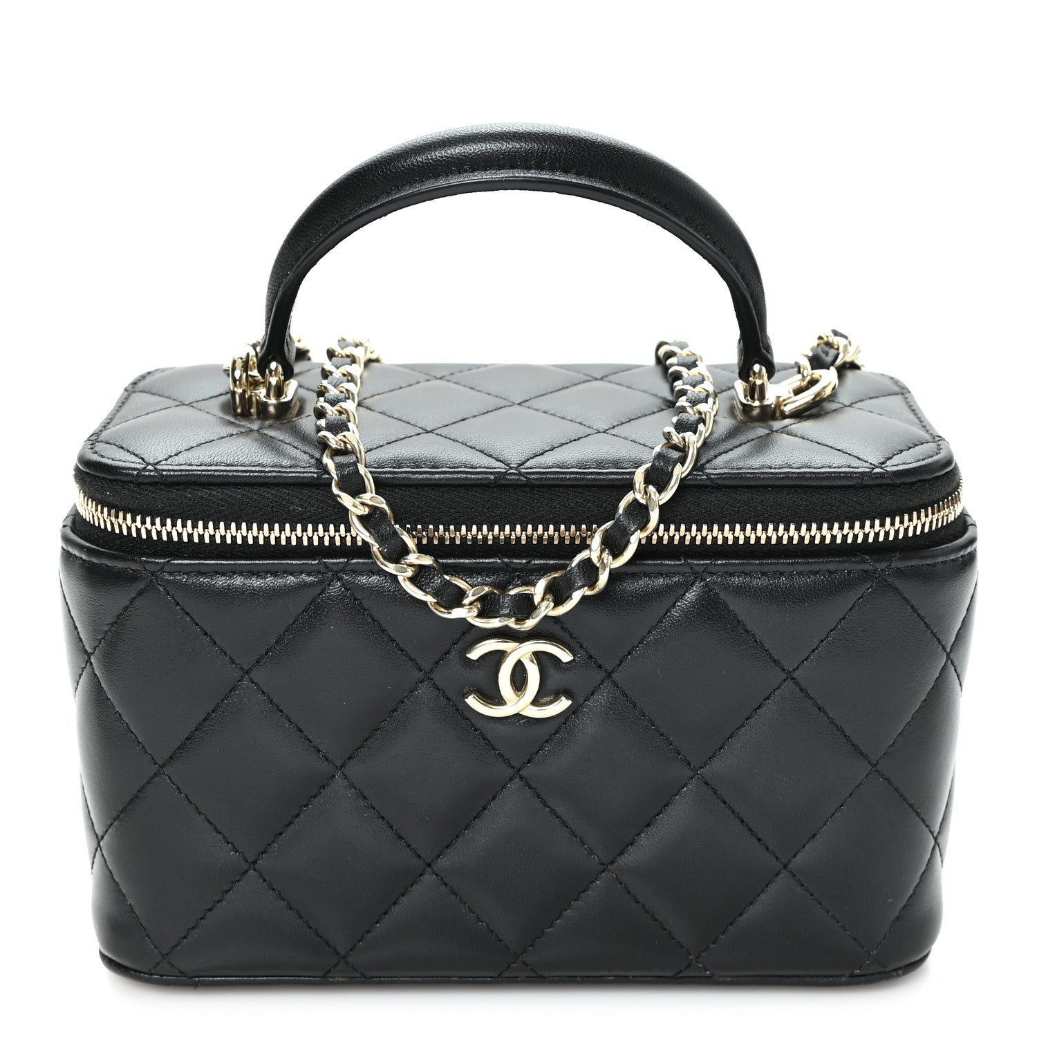 Chanel Lambskin Quilted Small Top Handle Vanity Case With Chain Black 1 of 12