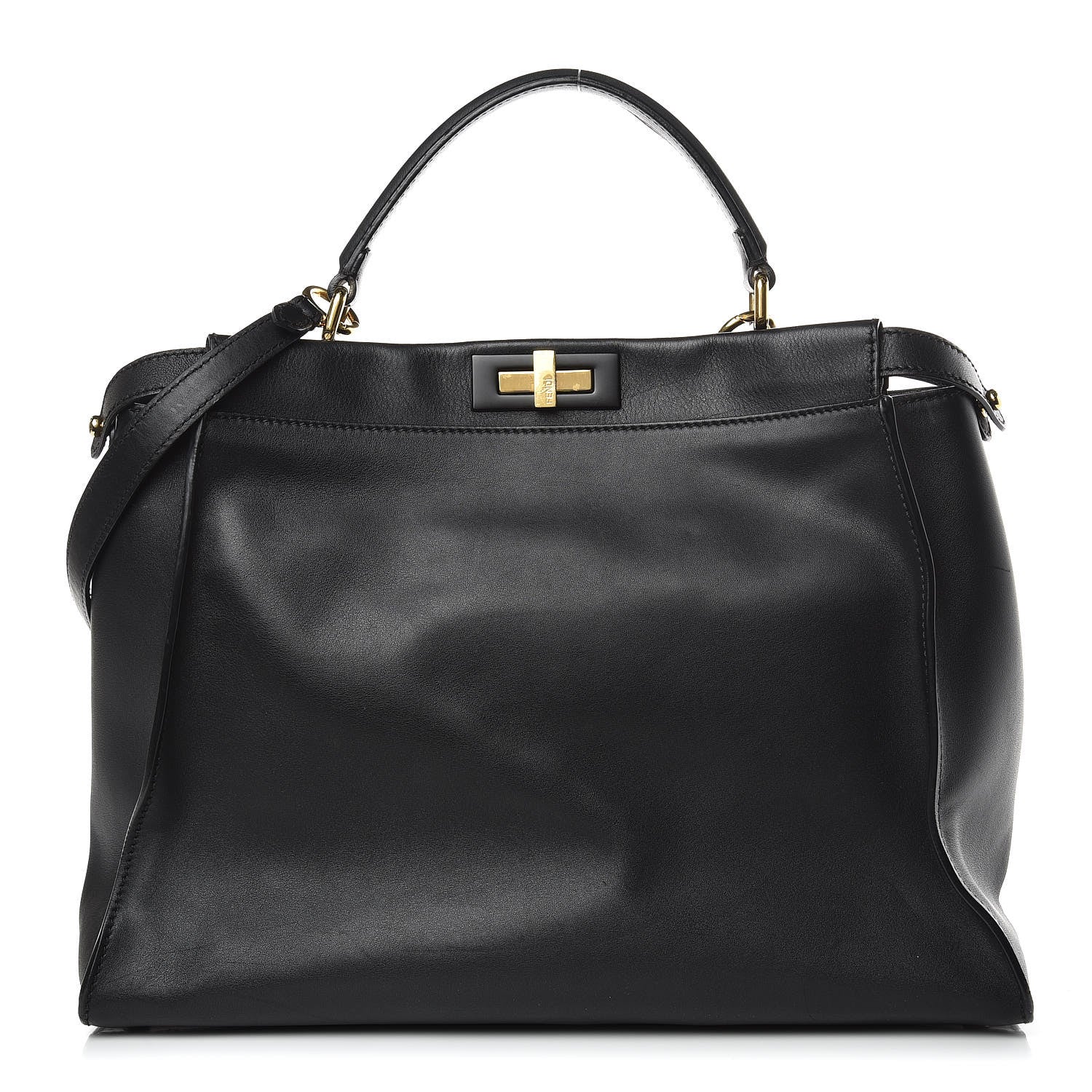 Fendi Vitello Seta Shiny Nappa Large Peekaboo Iconic Satchel Black 1 of 15