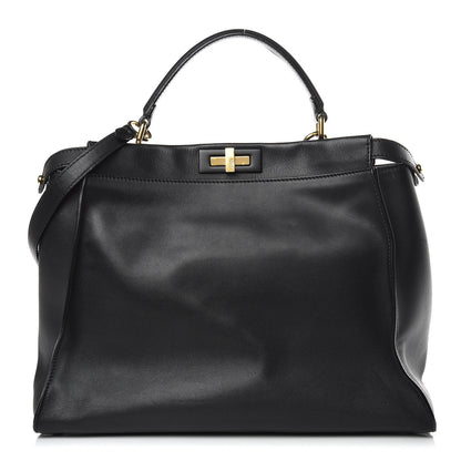 Fendi Vitello Seta Shiny Nappa Large Peekaboo Iconic Satchel Black 1 of 15