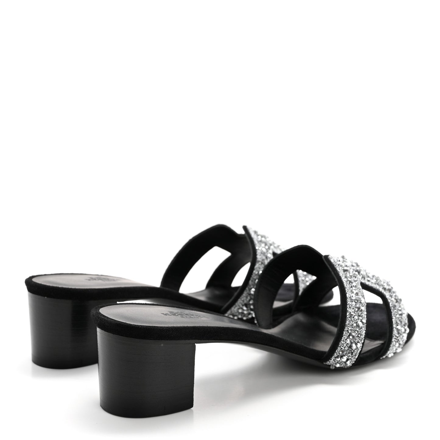 Suede Goatskin Crystal Oasis Sandals 38 Gris Argente Black