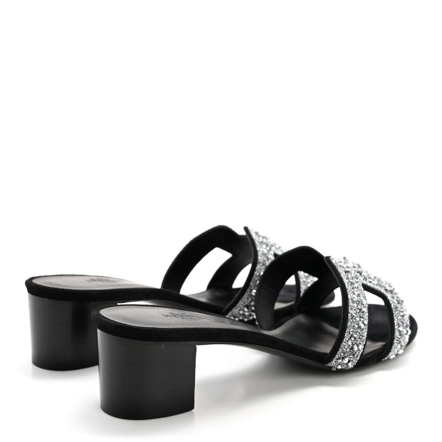 Hermes Suede Goatskin Crystal Oasis Sandals 38 Gris Argente Black 4 of 7